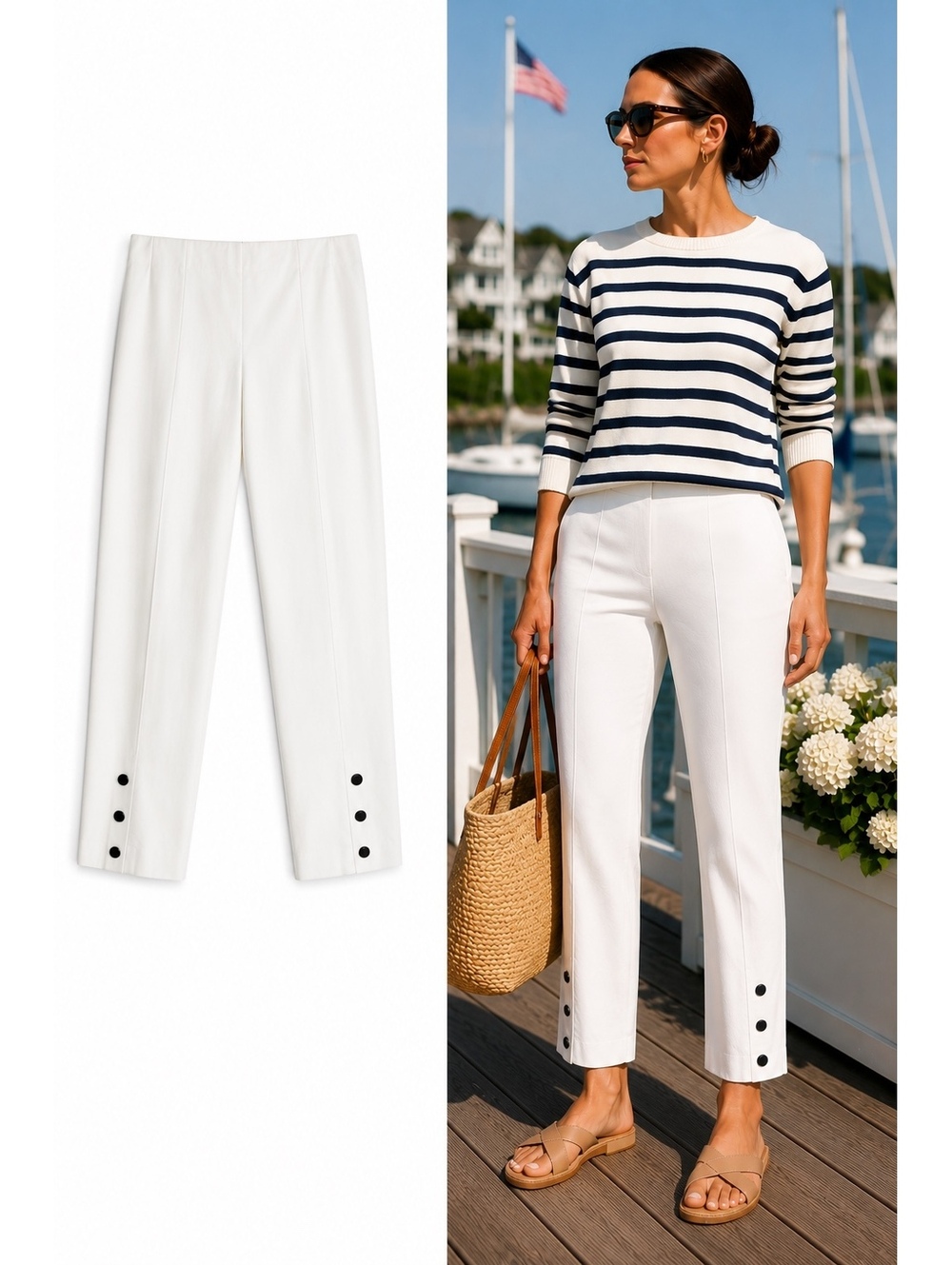 rag & bone New York White Cotton Ankle Pants Button Hem Size 10